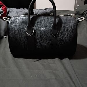 Coach Compass 25 In Black Pebbled Leather